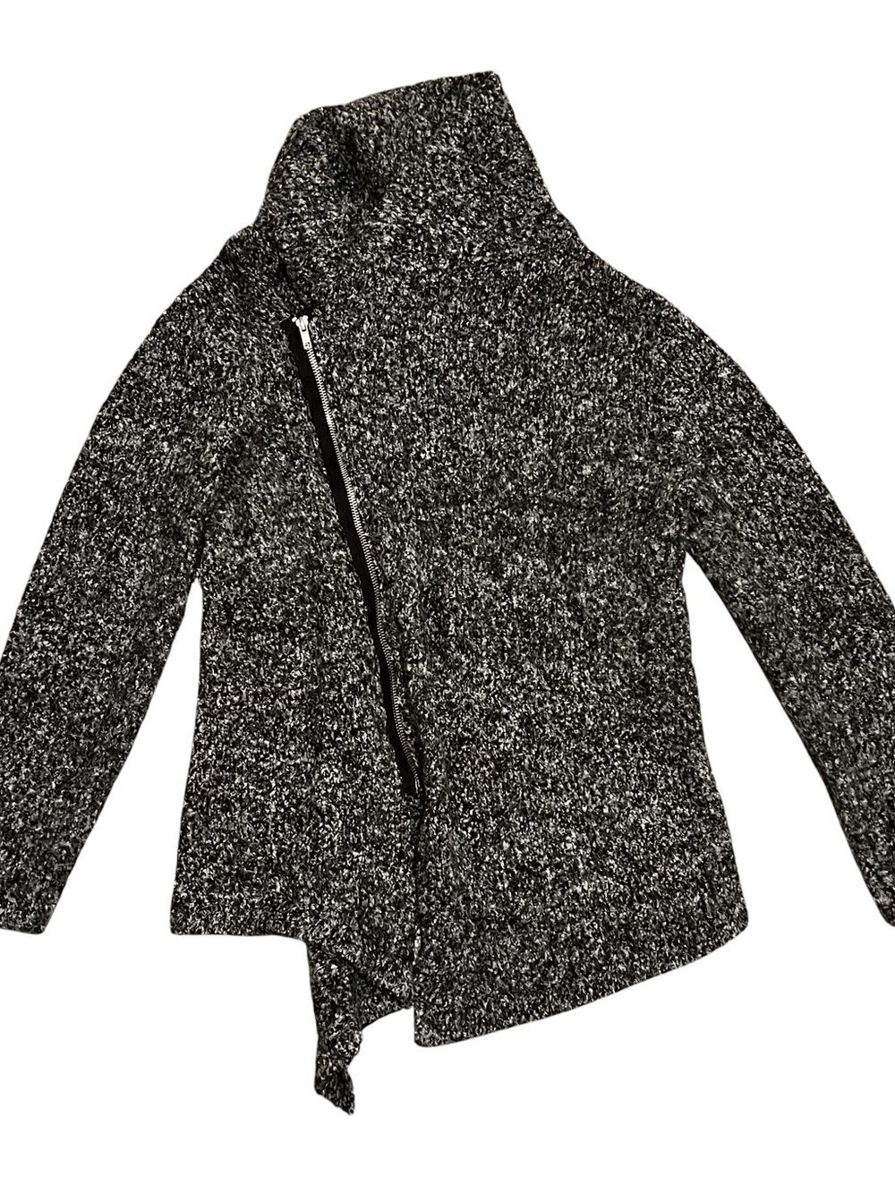 H&M Black White Gray Plush Asymmetric Zip Chunky Cardigan Size S